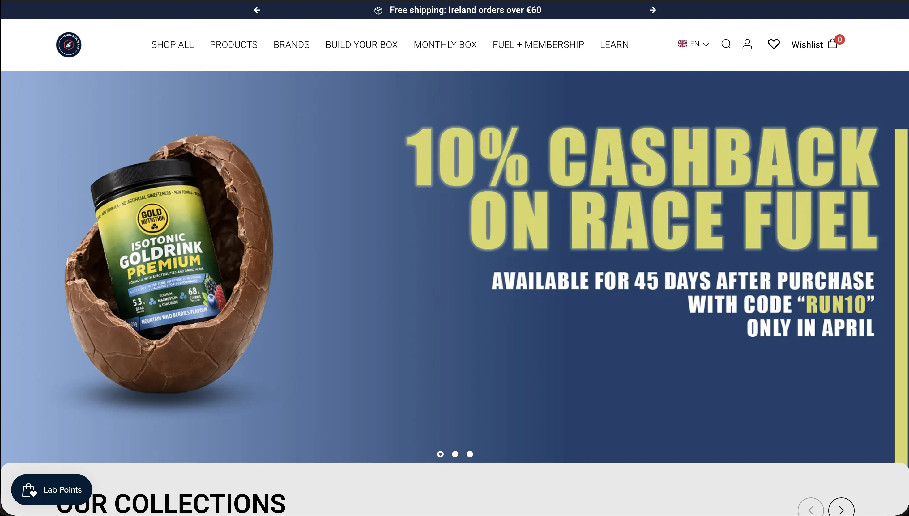 Endurance Lab store homepage