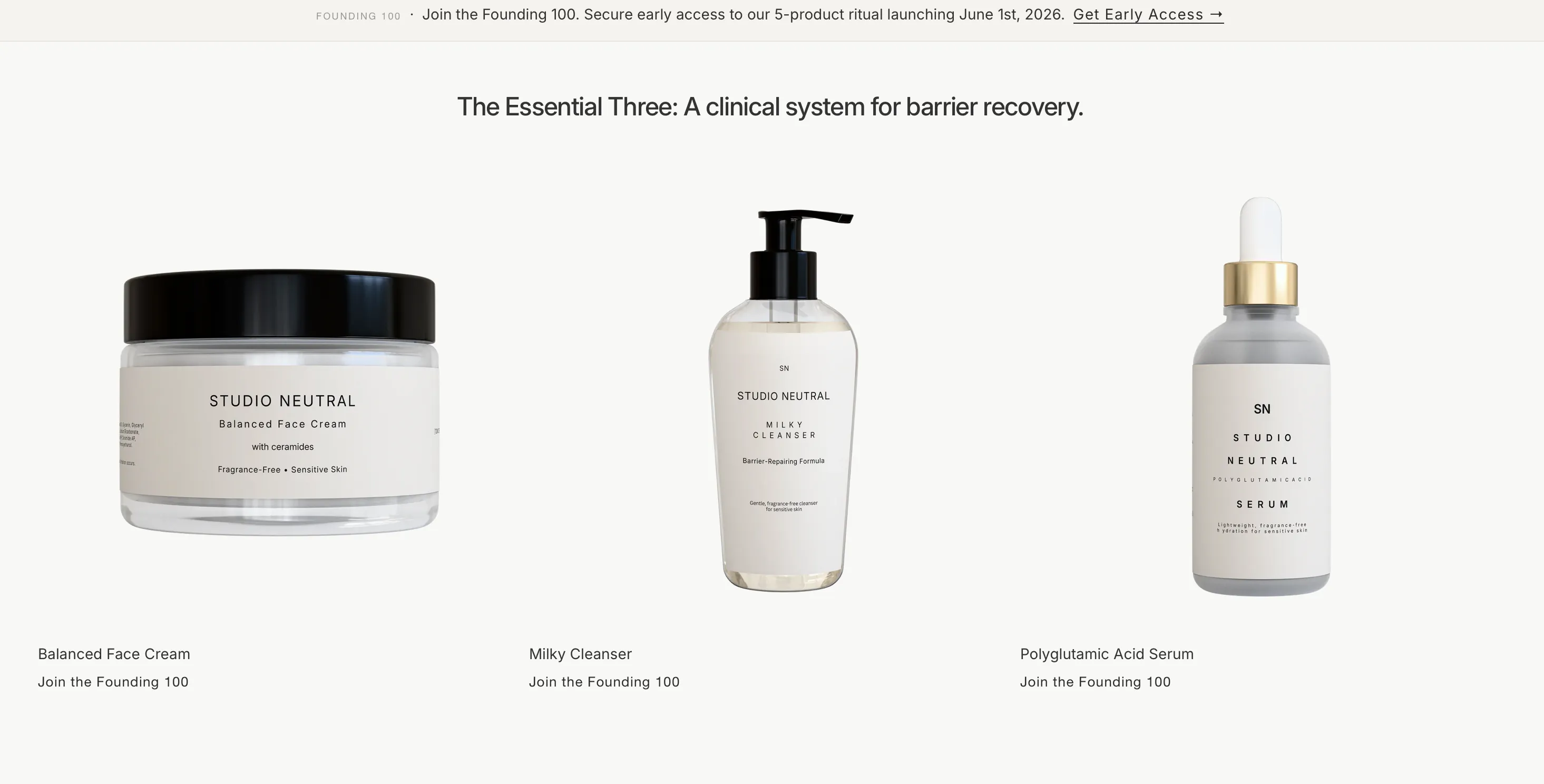 Studio Neutral – The Founding 100 launch funnel.