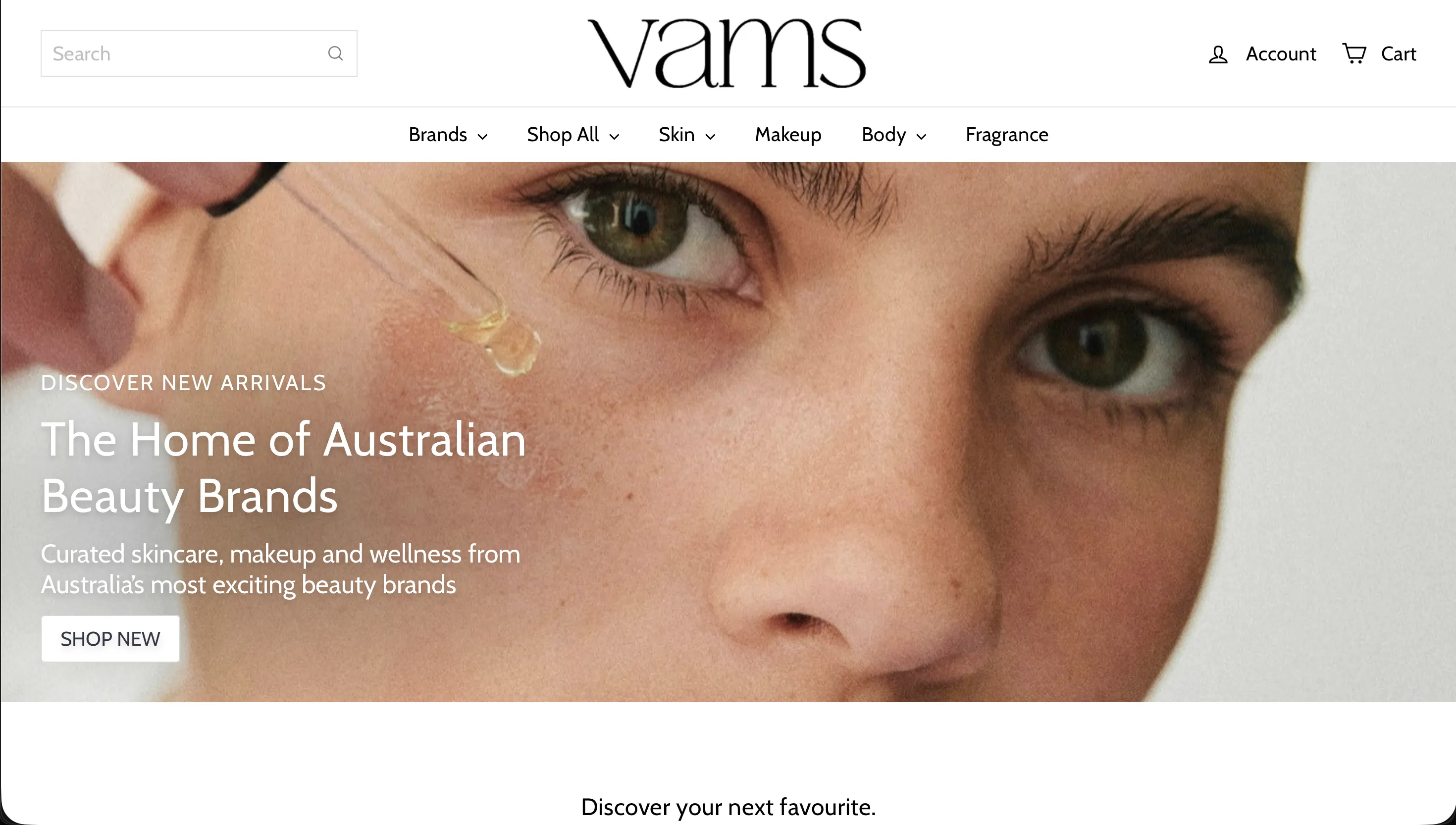 Vams Beauty store homepage